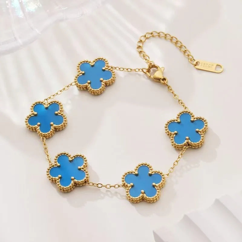 Mussel Five-Leaf Plum Blossom Stainless Steel Women's Exquisite Chain Bracelet, 18k Gold Plated, Light Luxury, Lucky Jewelry