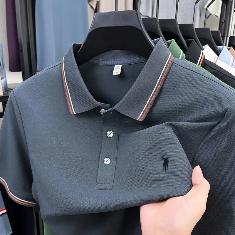 Summer new men's business short sleeved polo shirt T-shirt personalized luxury brand Pony embroidery casual comfortable clothing