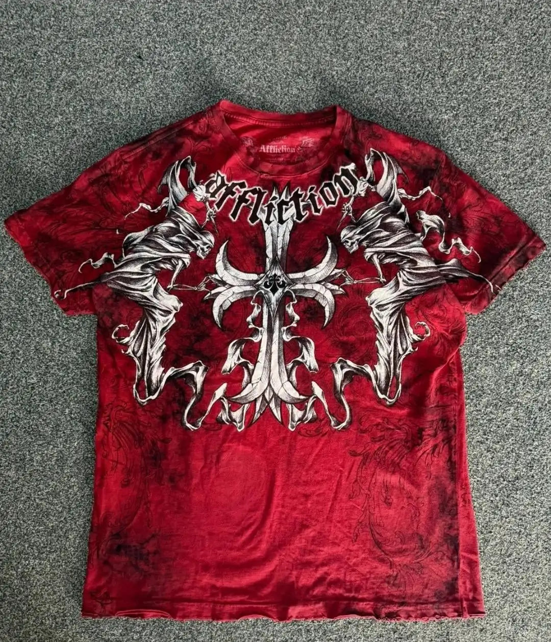 Y2K Red Affliction Cross Logo T Shirt Harajuku Skateboard Street Style Short Sleeves Gothic Summer Round Neck Couple Shirt