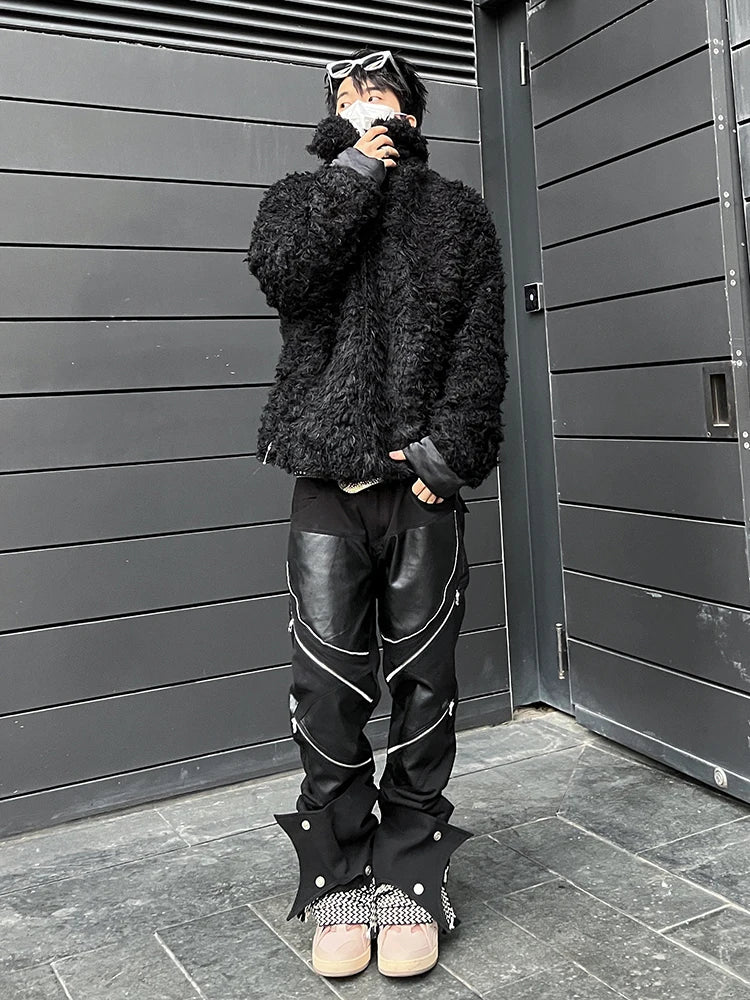 Mauroicardi Patchwork PU Leather Pants – Men's Punk Designer Trousers