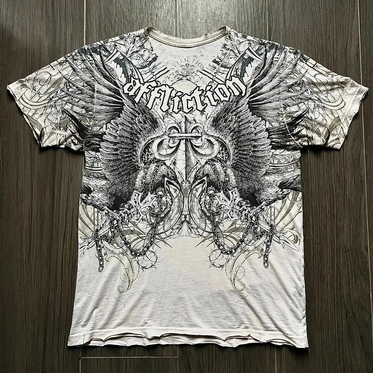 XZAVIER Gothic Rock T-Shirt Vintage Weathered Text Design Streetwear Loose Fit Cotton Unisex Tee mysticism couple clother