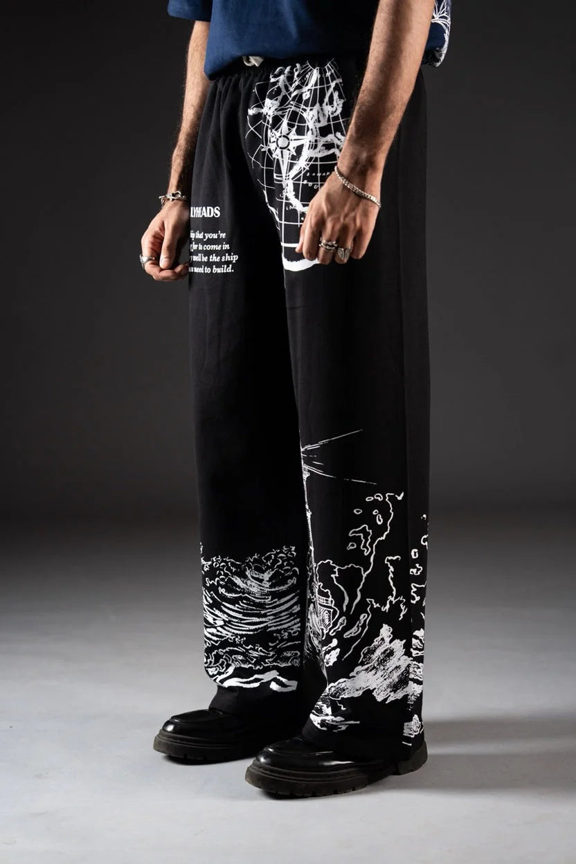 Black Skull Gothic Casual Pants Mens American Retro Punk Dark Jogging Pants Harajuku Trend Sweatpants