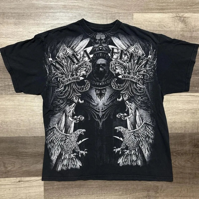 MMA Elite Industrial Gothic Metal Skull Steampunk Y2K Studded Vintage Tee Streetwear Summer Man Woman Summer Lovers Clothes
