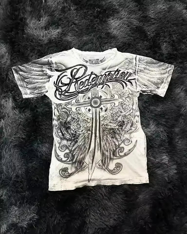 Gothic MMA Elite Neon Wing Logo T Shirt Summer Fashion Street Mens Clothing Short Sleeves Cotton Couple Tops Oversize