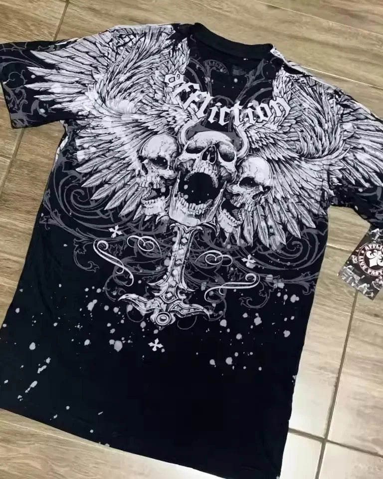 Gothic MMA Elite Neon Wing Logo T Shirt Summer Fashion Street Mens Clothing Short Sleeves Cotton Couple Tops Oversize