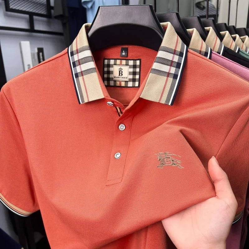 Luxury brand silk cotton short sleeve polo shirt fashion Paul Pony embroidered men's T-shirt summer comfort business casual top