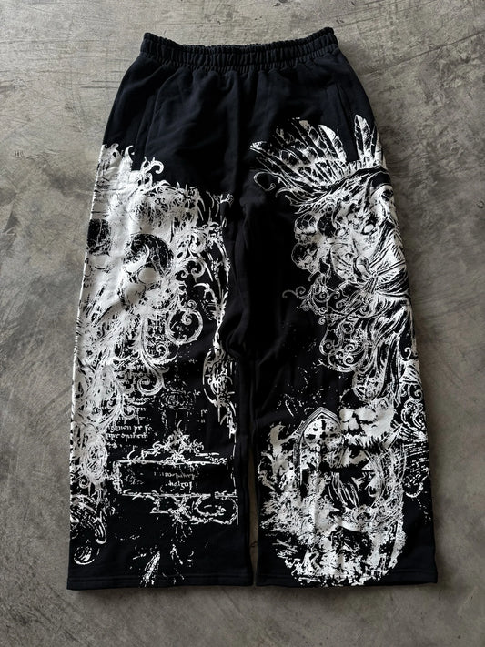 Black Skull Gothic Casual Pants Mens American Retro Punk Dark Jogging Pants Harajuku Trend Sweatpants