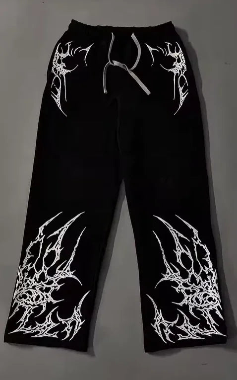Black Skull Gothic Casual Pants Mens American Retro Punk Dark Jogging Pants Harajuku Trend Sweatpants