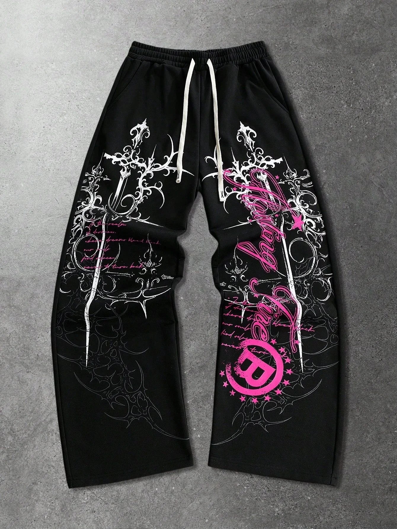 2026 Summer New Y2K Gothic Thorn Printed Pants Men's and Women's Running Pants Retro Rock Straight Pants Fashion Street Casual