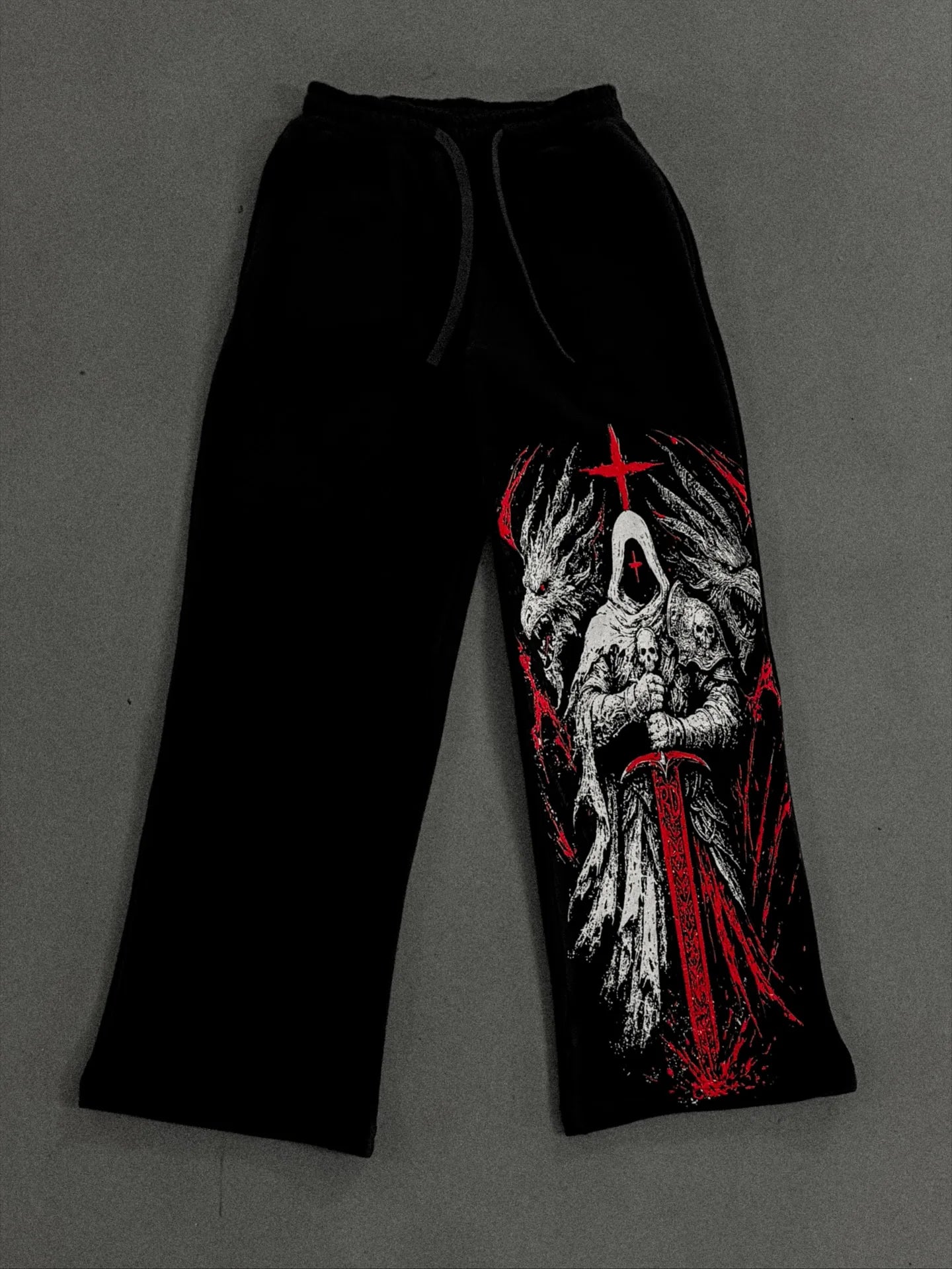 Black Skull Gothic Casual Pants Mens American Retro Punk Dark Jogging Pants Harajuku Trend Sweatpants