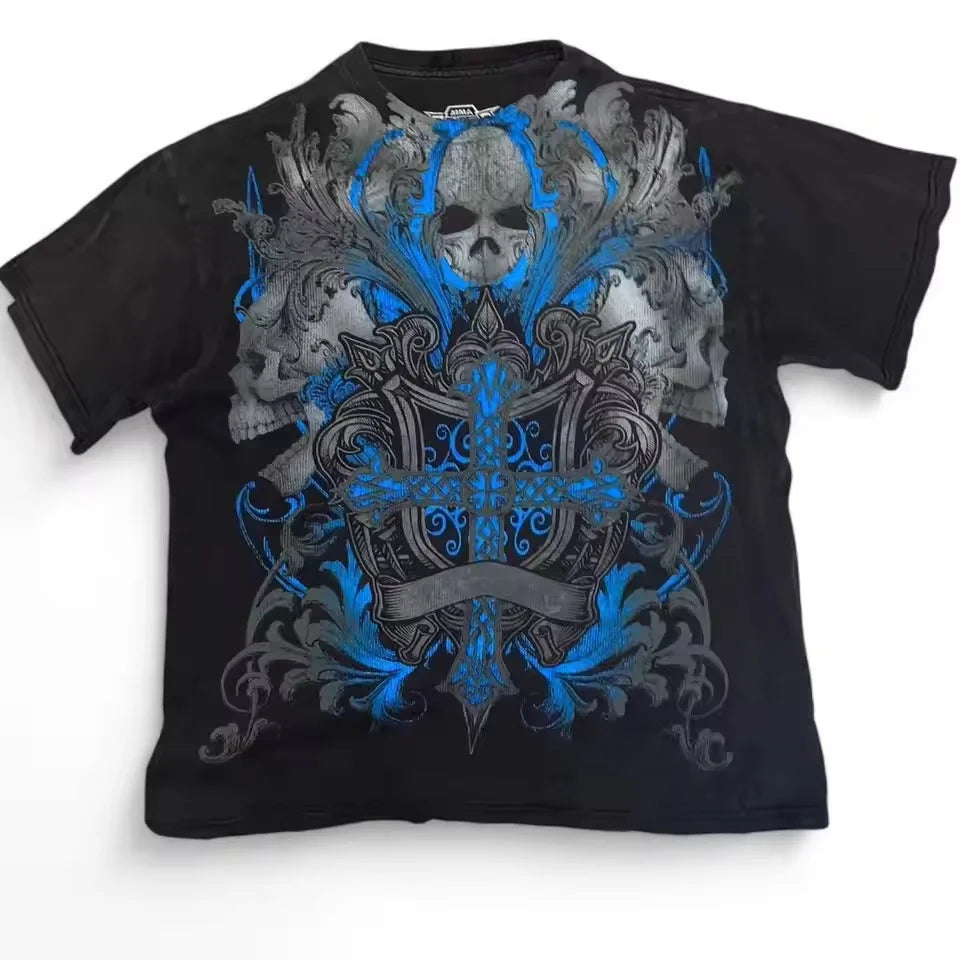Gothic MMA Elite Neon Wing Logo T Shirt Summer Fashion Street Mens Clothing Short Sleeves Cotton Couple Tops Oversize