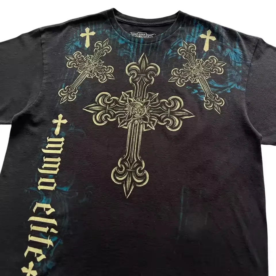 Gothic MMA Elite Neon Wing Logo T Shirt Summer Fashion Street Mens Clothing Short Sleeves Cotton Couple Tops Oversize