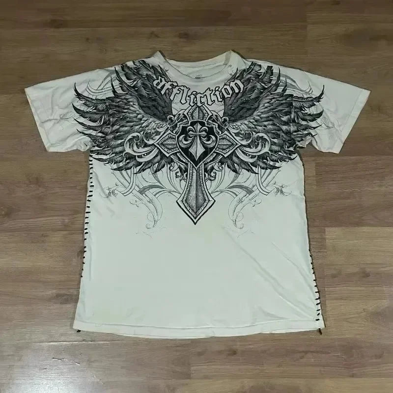 New Y2K Punk Sword Fantasy T Shirt Dark Gothic Digital Print Studs Unisex Breathable Cotton Summer Tee Rebellious Streetwear