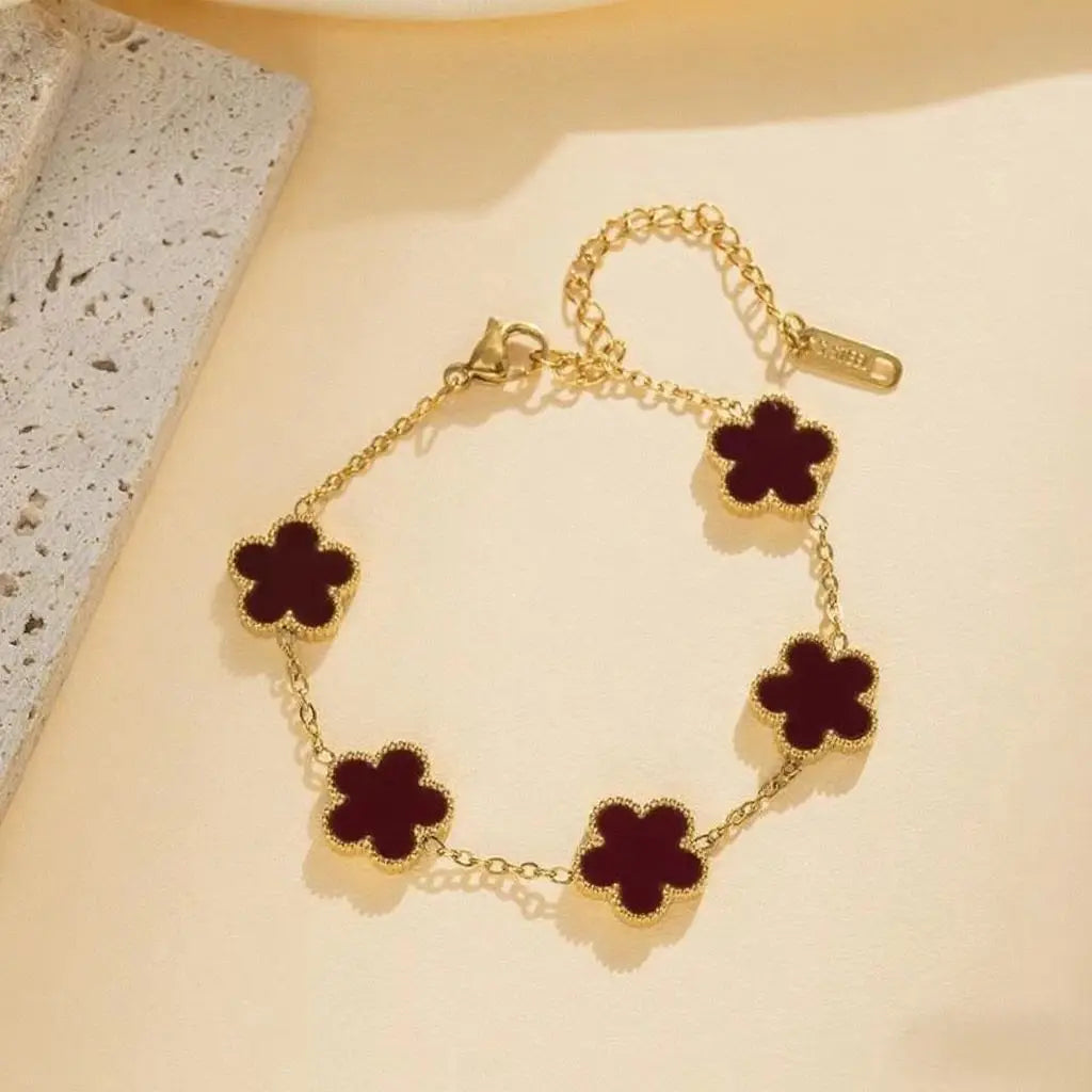 Mussel Five-Leaf Plum Blossom Stainless Steel Women's Exquisite Chain Bracelet, 18k Gold Plated, Light Luxury, Lucky Jewelry