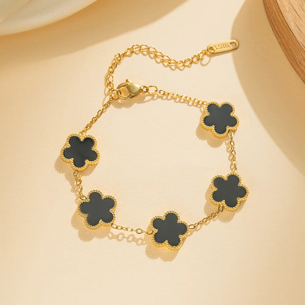 Mussel Five-Leaf Plum Blossom Stainless Steel Women's Exquisite Chain Bracelet, 18k Gold Plated, Light Luxury, Lucky Jewelry
