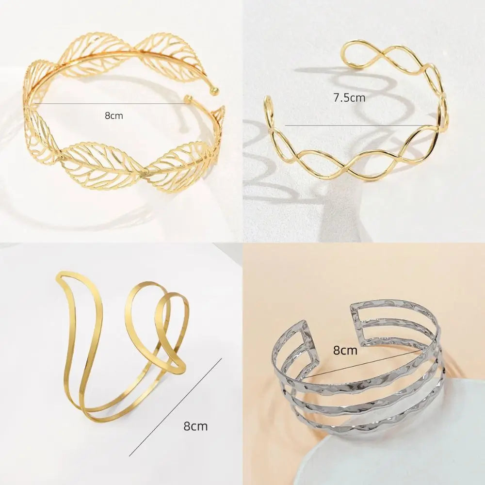 Fashion Metal Opening Arm Bracelet Gold Color Multi Style Wide Open Bangle Retro Adjustable Armlet Hand Jewelry