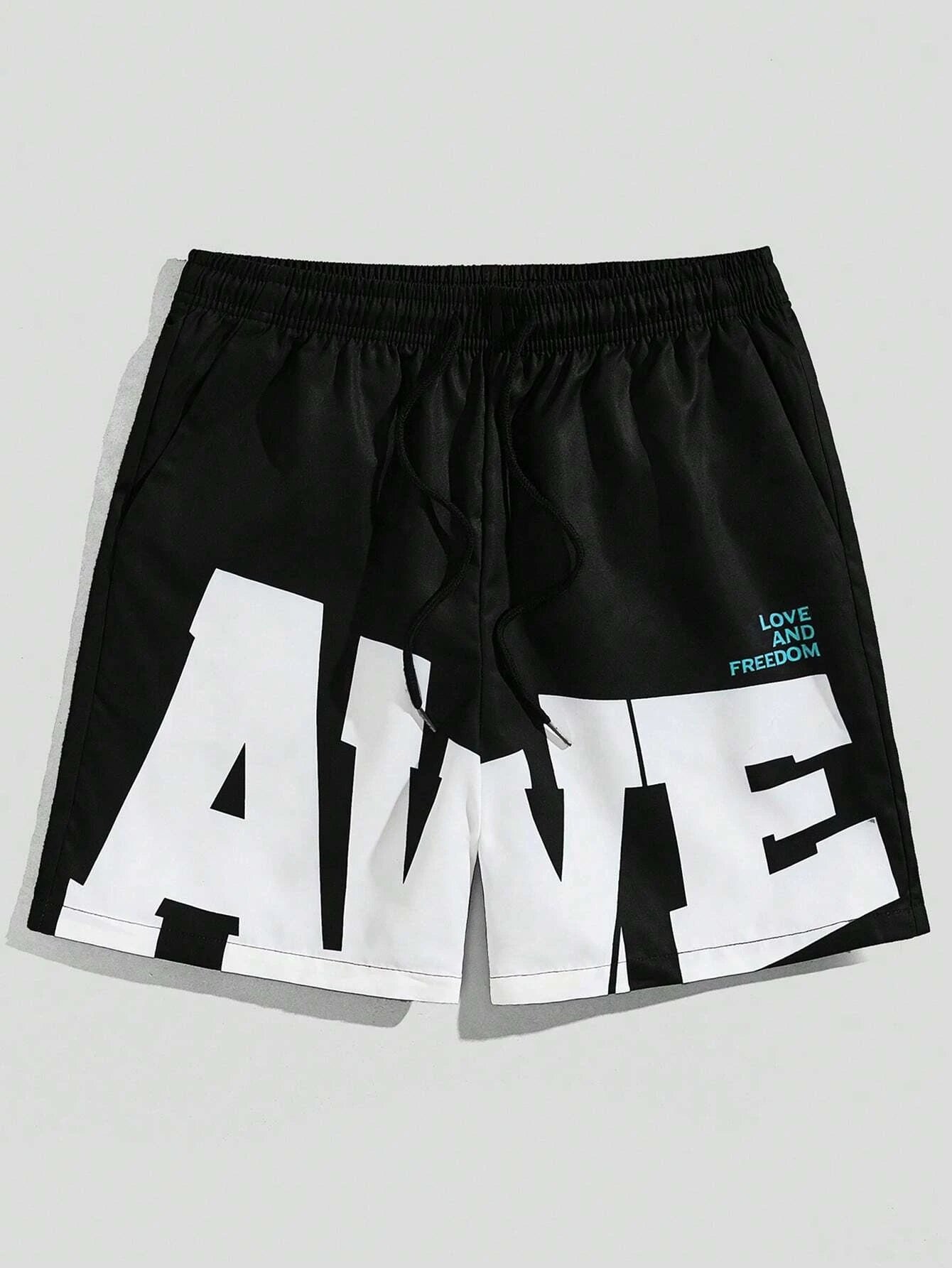 Men's Hawaiian 3D Simple Letter Pattern Beach Shorts Quick Dry Outdoor Leisure Sports Shorts Fashion Men's Shorts