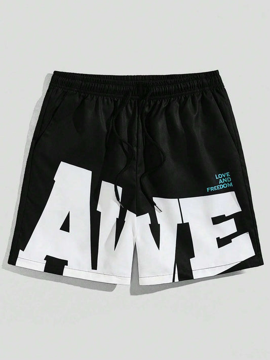 Men's Hawaiian 3D Simple Letter Pattern Beach Shorts Quick Dry Outdoor Leisure Sports Shorts Fashion Men's Shorts