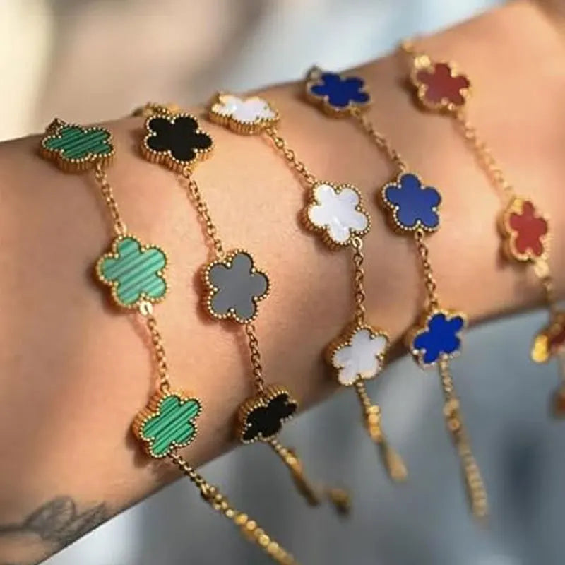 Mussel Five-Leaf Plum Blossom Stainless Steel Women's Exquisite Chain Bracelet, 18k Gold Plated, Light Luxury, Lucky Jewelry