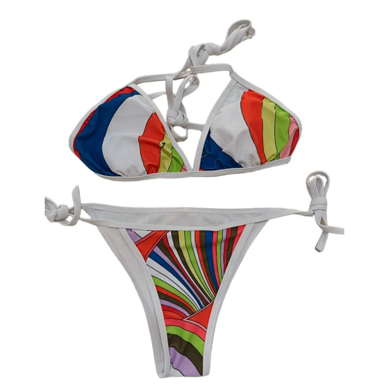 Luxury Design Women's Sexy Small Chest Push-up Kini Set Swimsuit Brand Beach Swimsuit Print Belly-covering Slimming Swimsuit