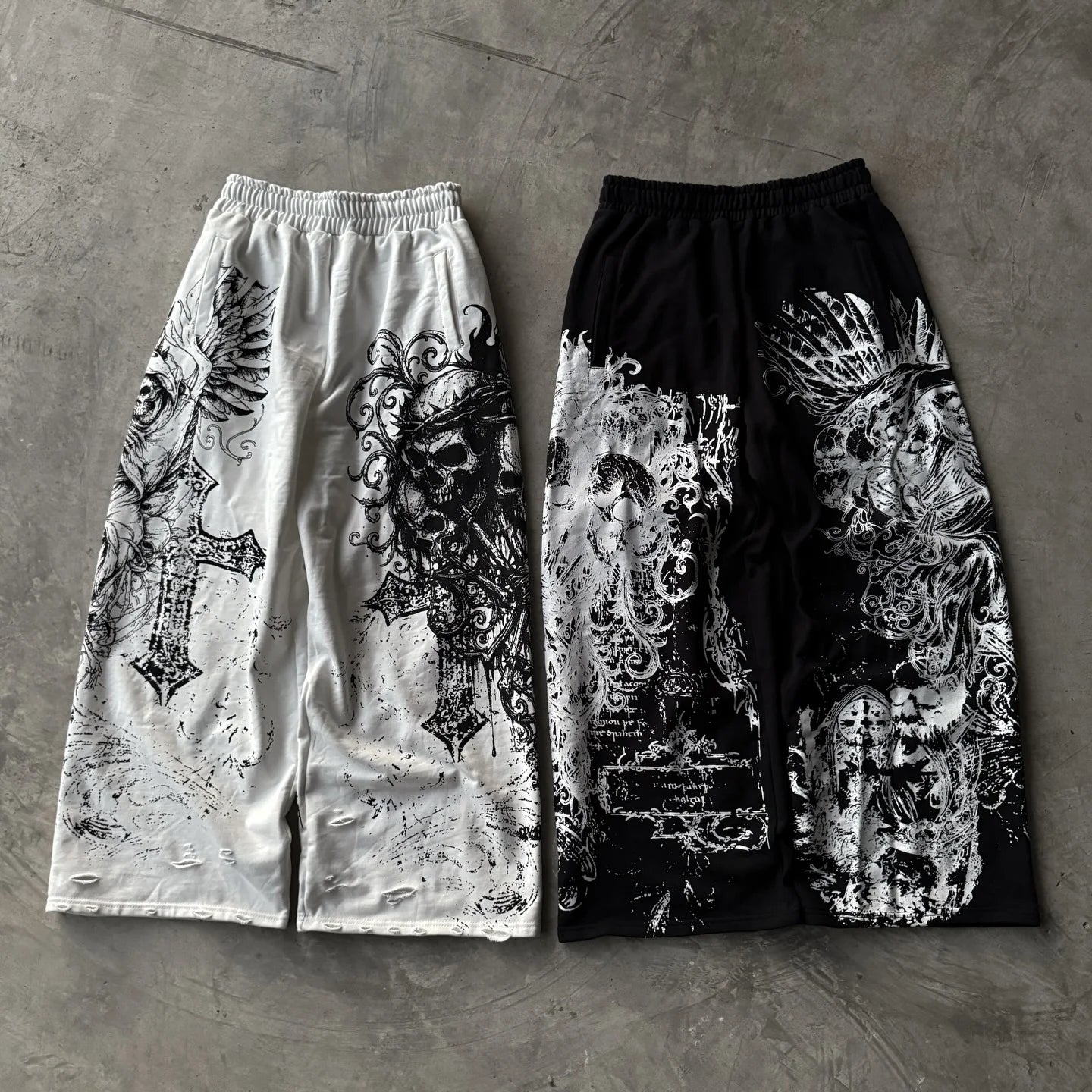 Black Skull Gothic Casual Pants Mens American Retro Punk Dark Jogging Pants Harajuku Trend Sweatpants