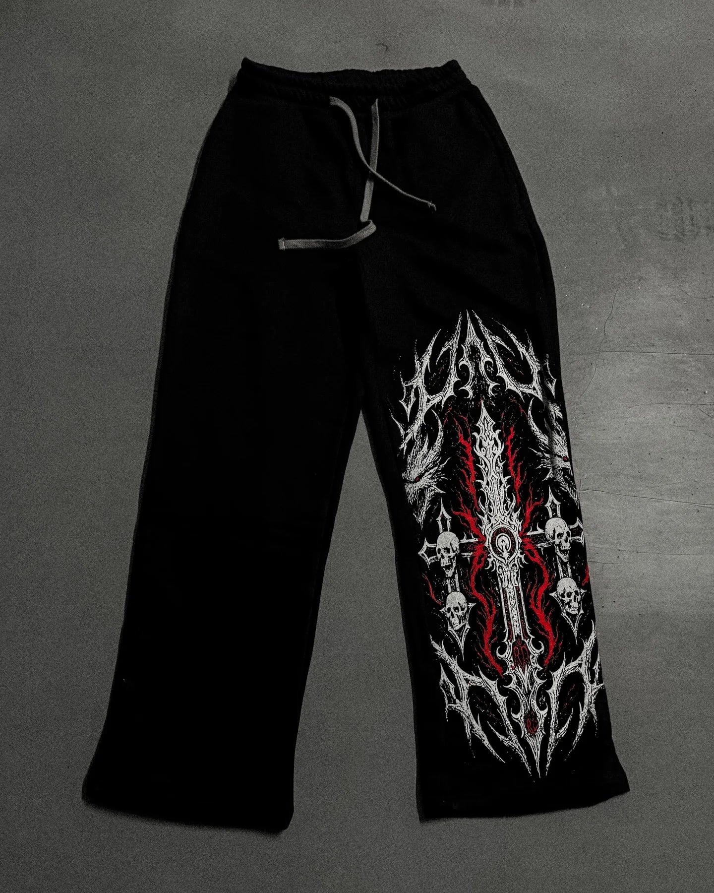 Black Skull Gothic Casual Pants Mens American Retro Punk Dark Jogging Pants Harajuku Trend Sweatpants