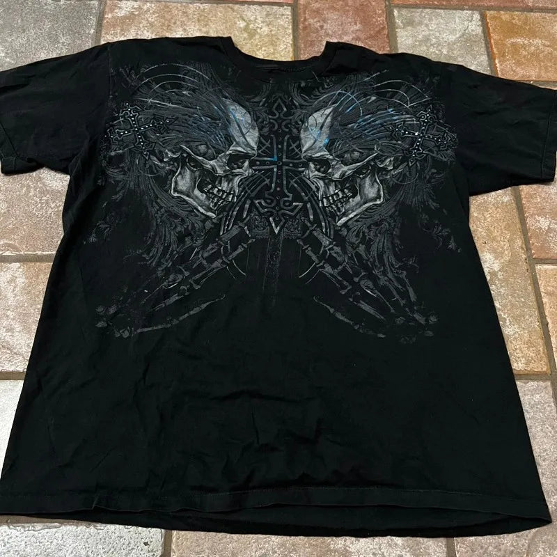 MMA Elite Industrial Gothic Metal Skull Steampunk Y2K Studded Vintage Tee Streetwear Summer Man Woman Summer Lovers Clothes