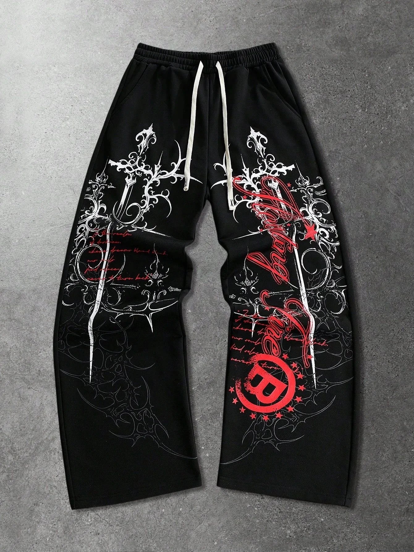 2026 Summer New Y2K Gothic Thorn Printed Pants Men's and Women's Running Pants Retro Rock Straight Pants Fashion Street Casual