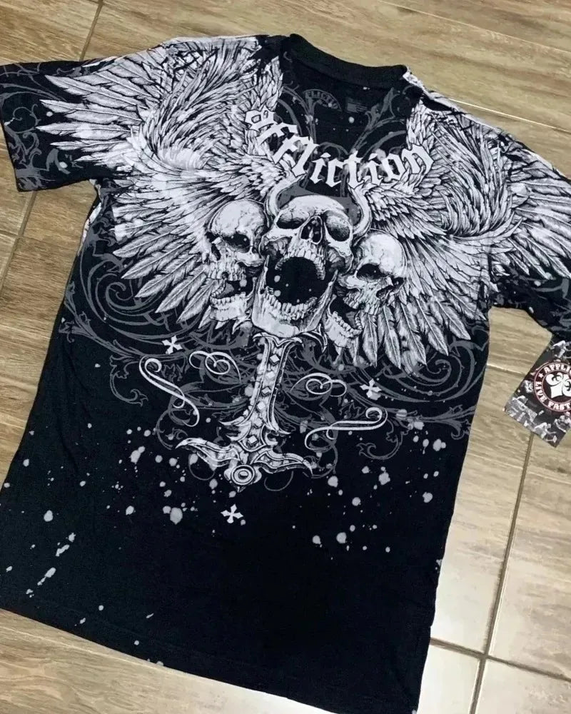 MMA Elite Industrial Gothic Metal Skull Steampunk Y2K Studded Vintage Tee Streetwear Summer Man Woman Summer Lovers Clothes