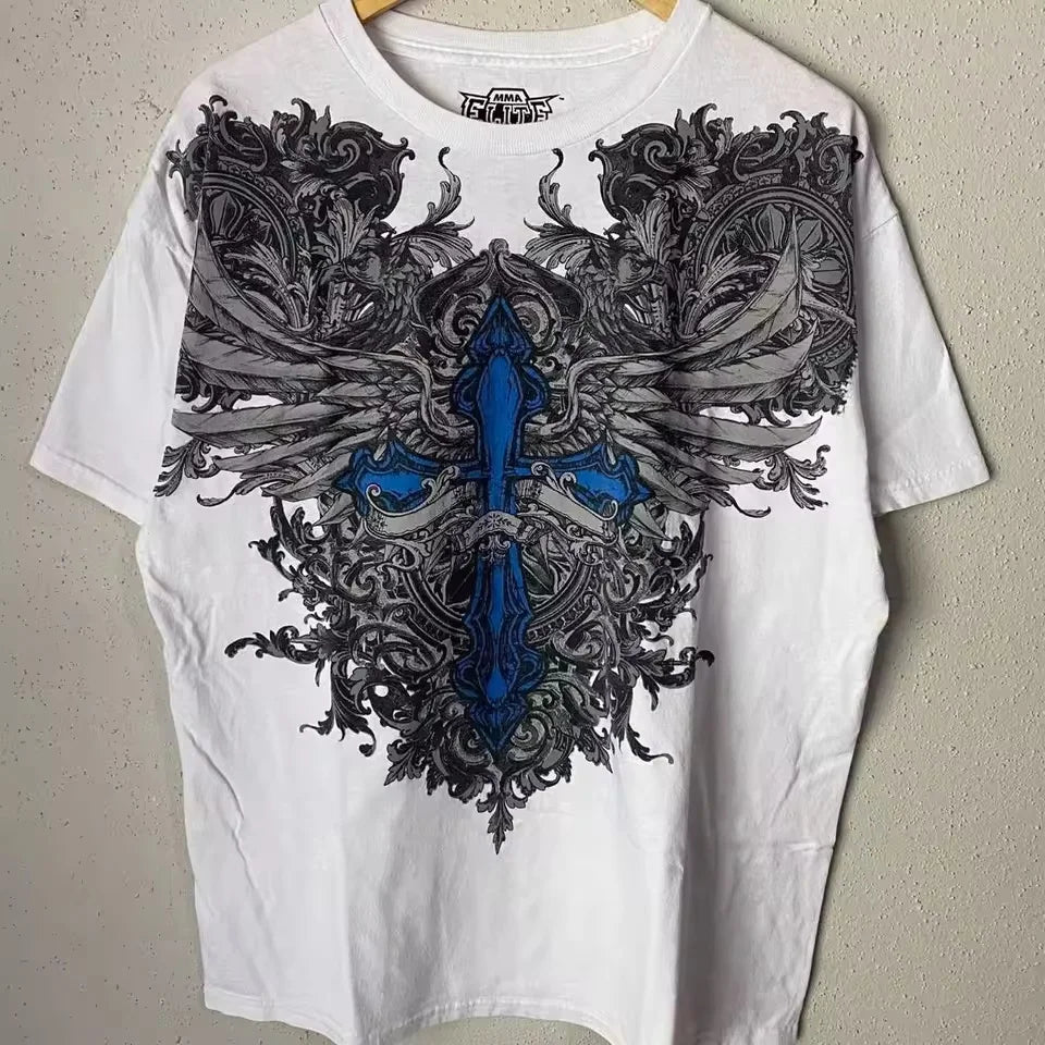 Gothic MMA Elite Neon Wing Logo T Shirt Summer Fashion Street Mens Clothing Short Sleeves Cotton Couple Tops Oversize