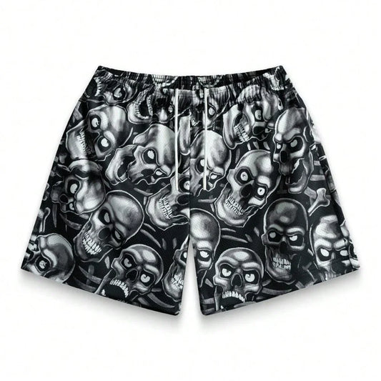 Premium 3D Printed Men's Hawaiian Shorts - Ultra Casual Skull Graphic for Summer Vacations and Sport Running