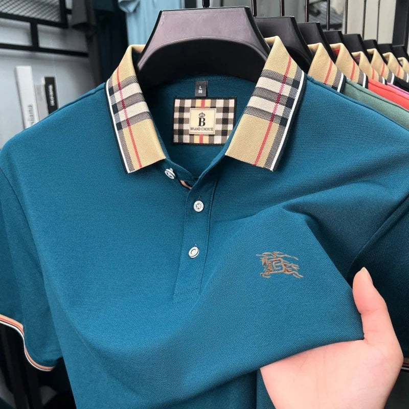 Luxury brand silk cotton short sleeve polo shirt fashion Paul Pony embroidered men's T-shirt summer comfort business casual top