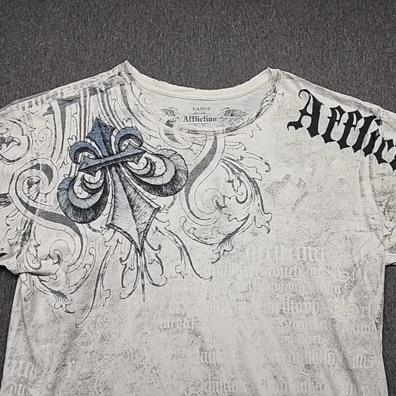 Y2K Affliction Vintage Grunge Graphic T Shirt Mens Gothic Couple Matching Tops Oversized Cotton Tee Streetwear Summer