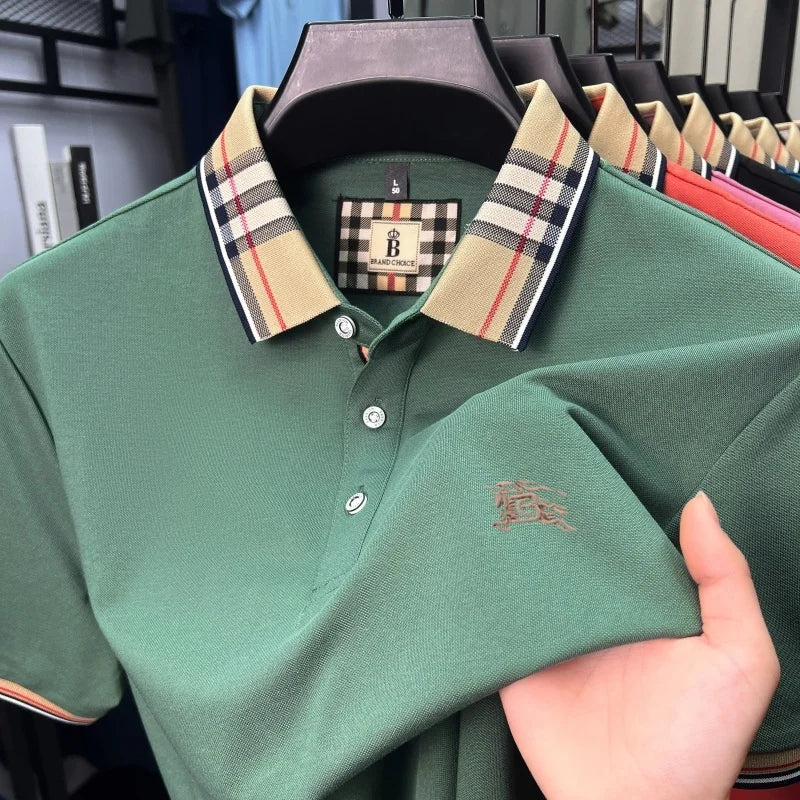 Luxury brand silk cotton short sleeve polo shirt fashion Paul Pony embroidered men's T-shirt summer comfort business casual top