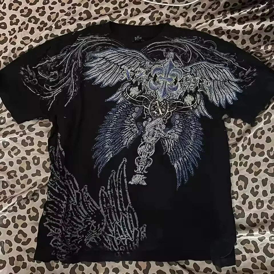 Gothic MMA Elite Neon Wing Logo T Shirt Summer Fashion Street Mens Clothing Short Sleeves Cotton Couple Tops Oversize