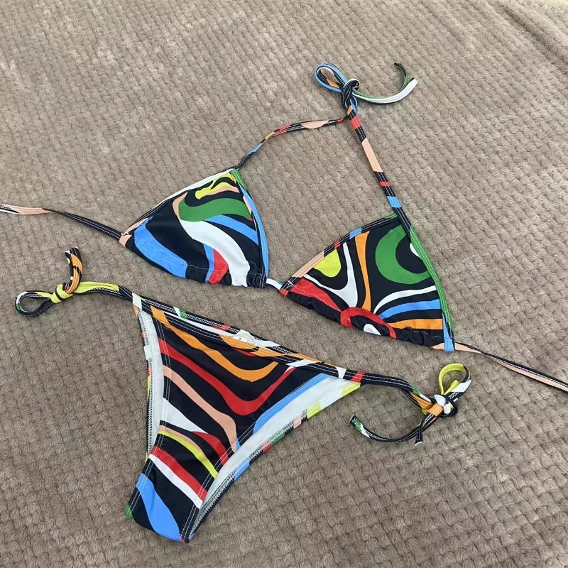 Luxury Design Women's Sexy Small Chest Push-up Kini Set Swimsuit Brand Beach Swimsuit Print Belly-covering Slimming Swimsuit