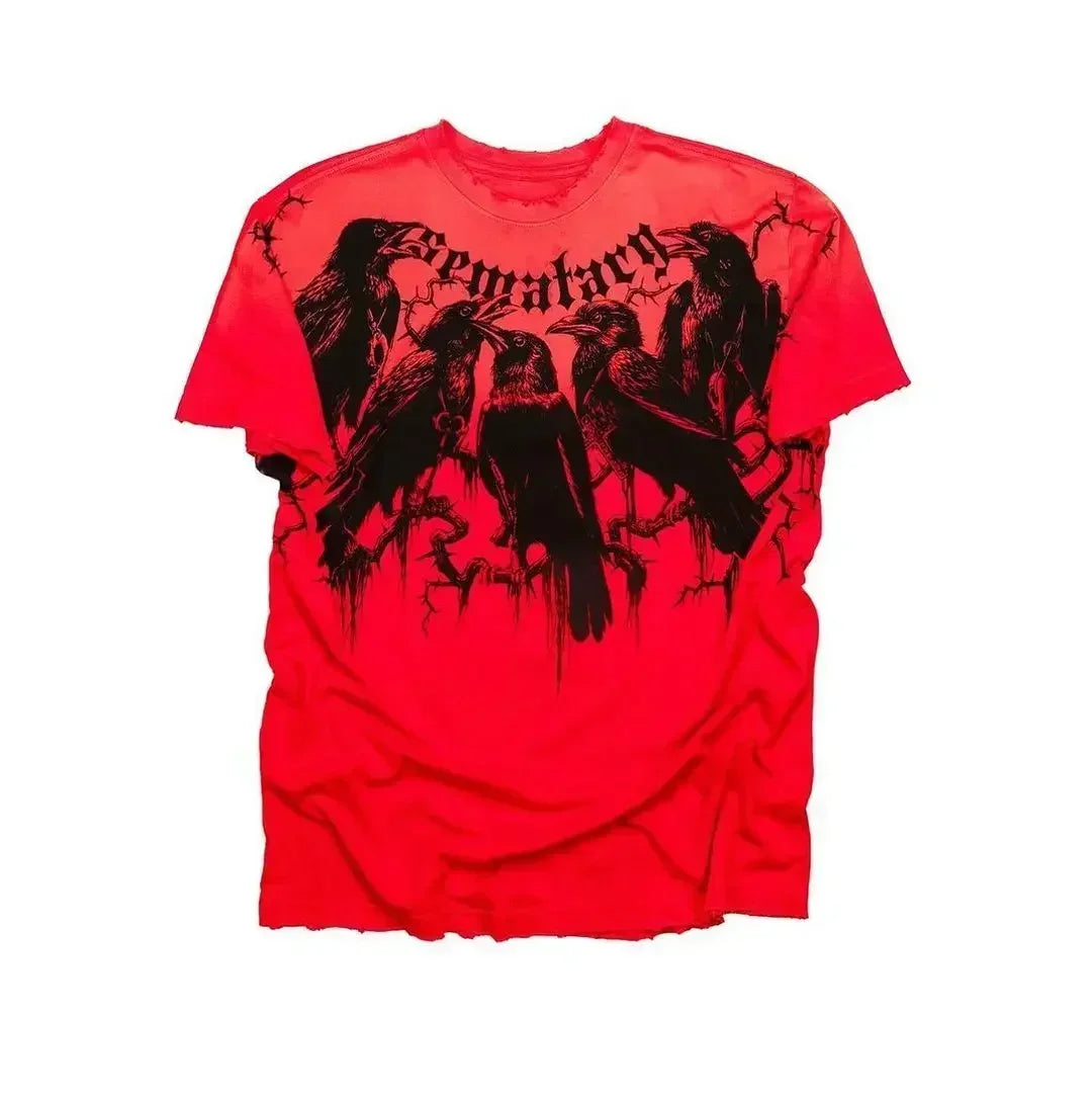 Y2K Red Affliction Cross Logo T Shirt Harajuku Skateboard Street Style Short Sleeves Gothic Summer Round Neck Couple Shirt