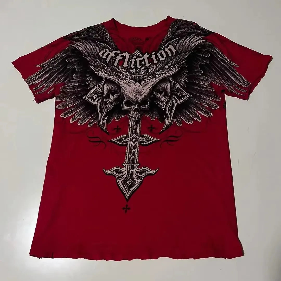 Y2K Affliction Vintage Grunge Graphic T Shirt Mens Gothic Couple Matching Tops Oversized Cotton Tee Streetwear Summer