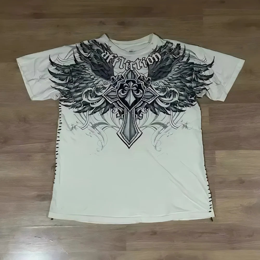 European and American men's summer Gothic skull letter print comfortable and breathable round neck T-shirt outdoor street top