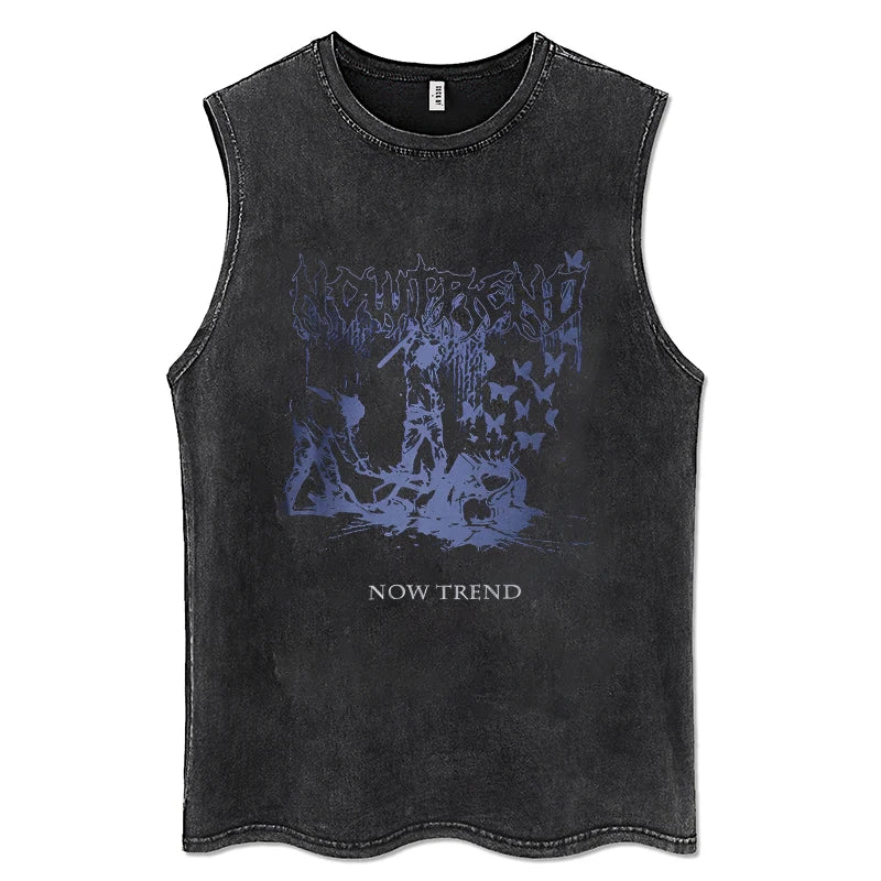 Men Y2K Tank Top 100% Cotton Vintage Black Hip Hop Punk Rock Gothic Daily Street Sleeveless Vest