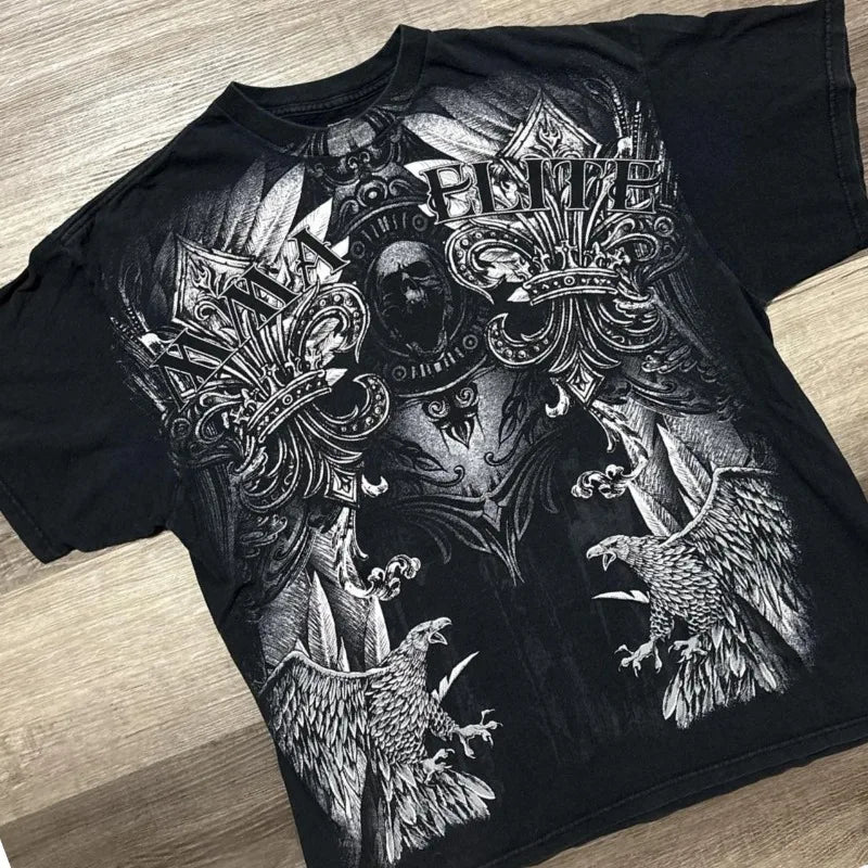 MMA Elite Industrial Gothic Metal Skull Steampunk Y2K Studded Vintage Tee Streetwear Summer Man Woman Summer Lovers Clothes