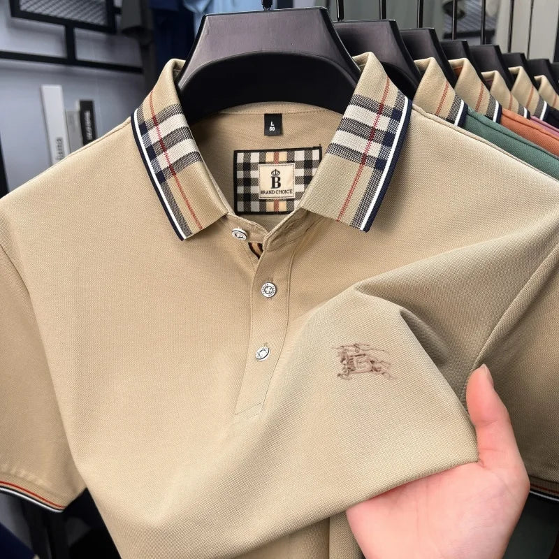 Luxury brand silk cotton short sleeve polo shirt fashion Paul Pony embroidered men's T-shirt summer comfort business casual top