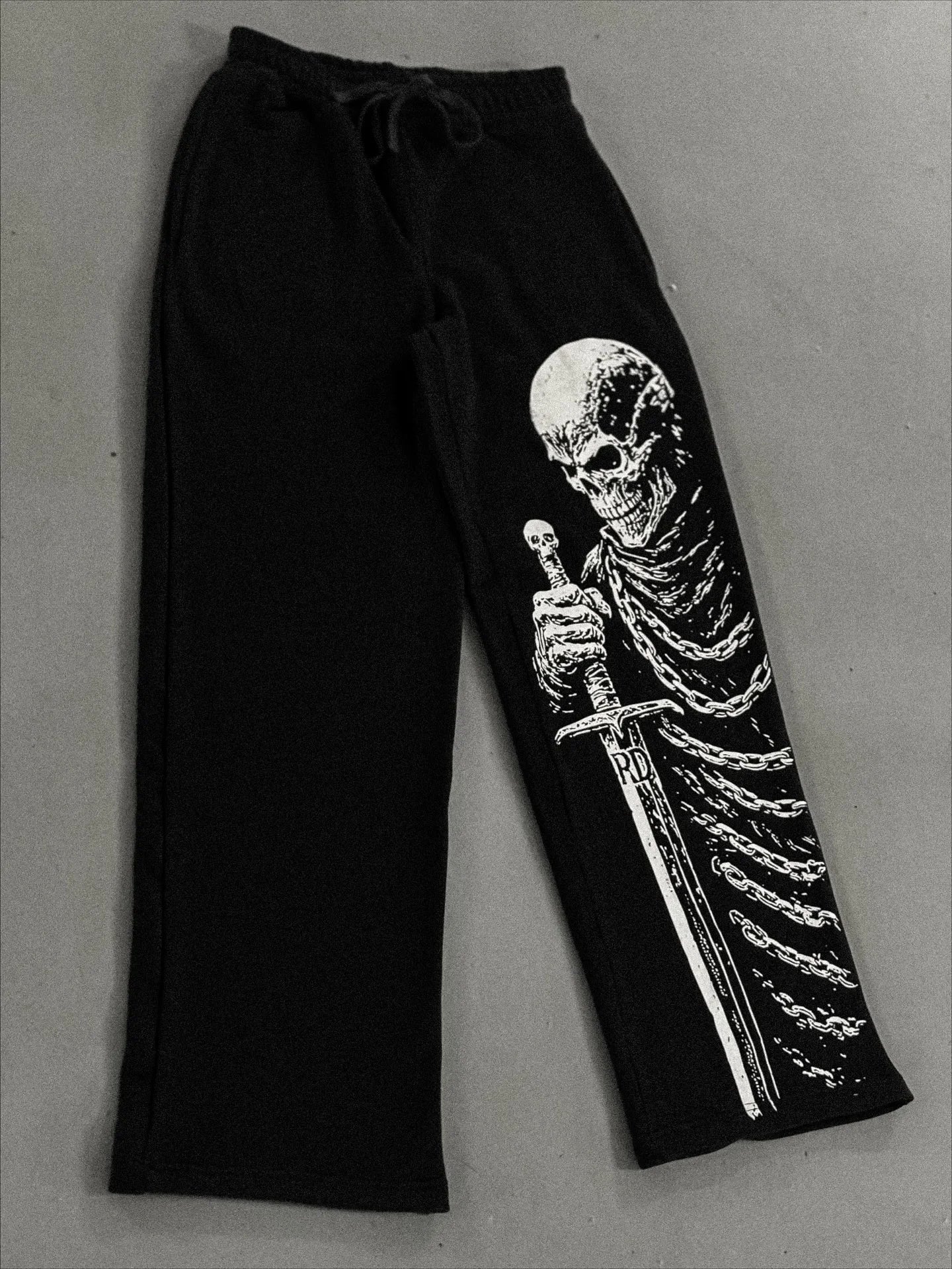 Black Skull Gothic Casual Pants Mens American Retro Punk Dark Jogging Pants Harajuku Trend Sweatpants