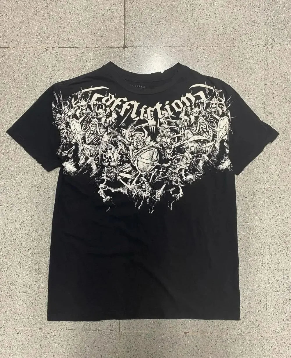 European and American men's summer Gothic skull letter print comfortable and breathable round neck T-shirt outdoor street top