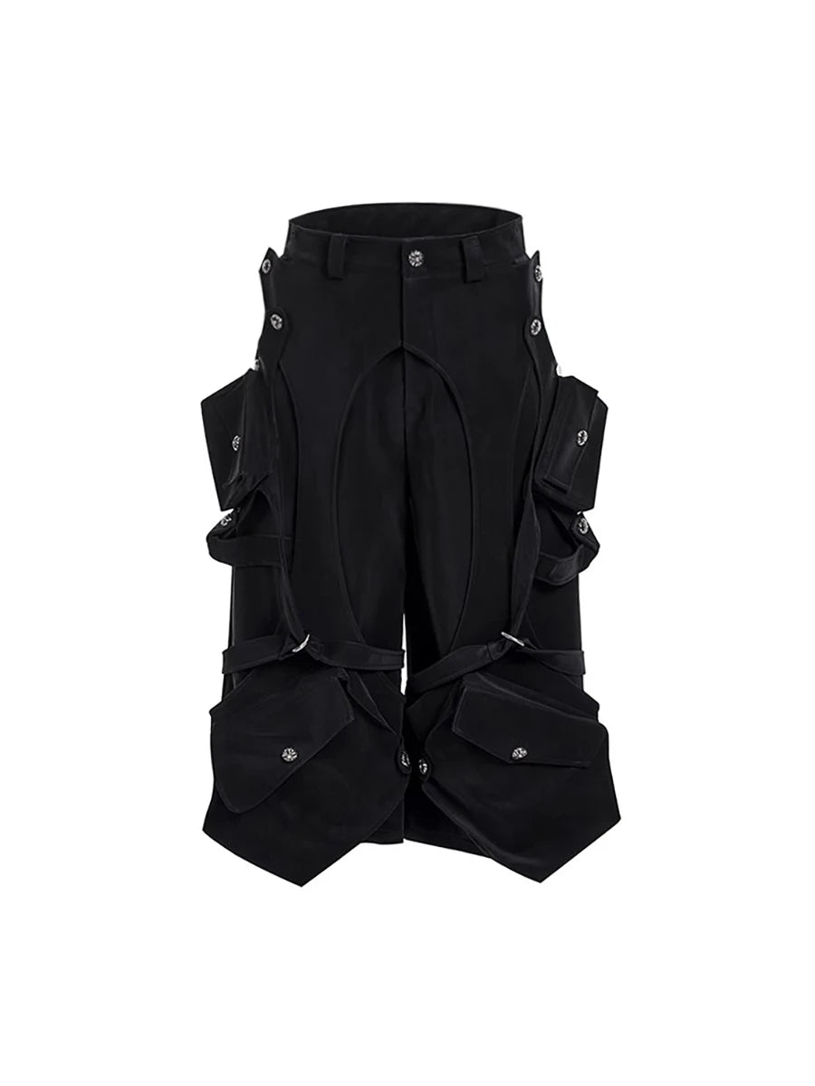 Mauroicardi Spring Summer Cool Black Cargo Shorts for Men High Waist Knee Length Straight Pants Luxury Designer Emo Clothes 2024