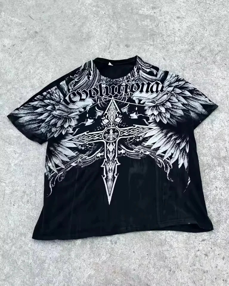 Gothic MMA Elite Neon Wing Logo T Shirt Summer Fashion Street Mens Clothing Short Sleeves Cotton Couple Tops Oversize