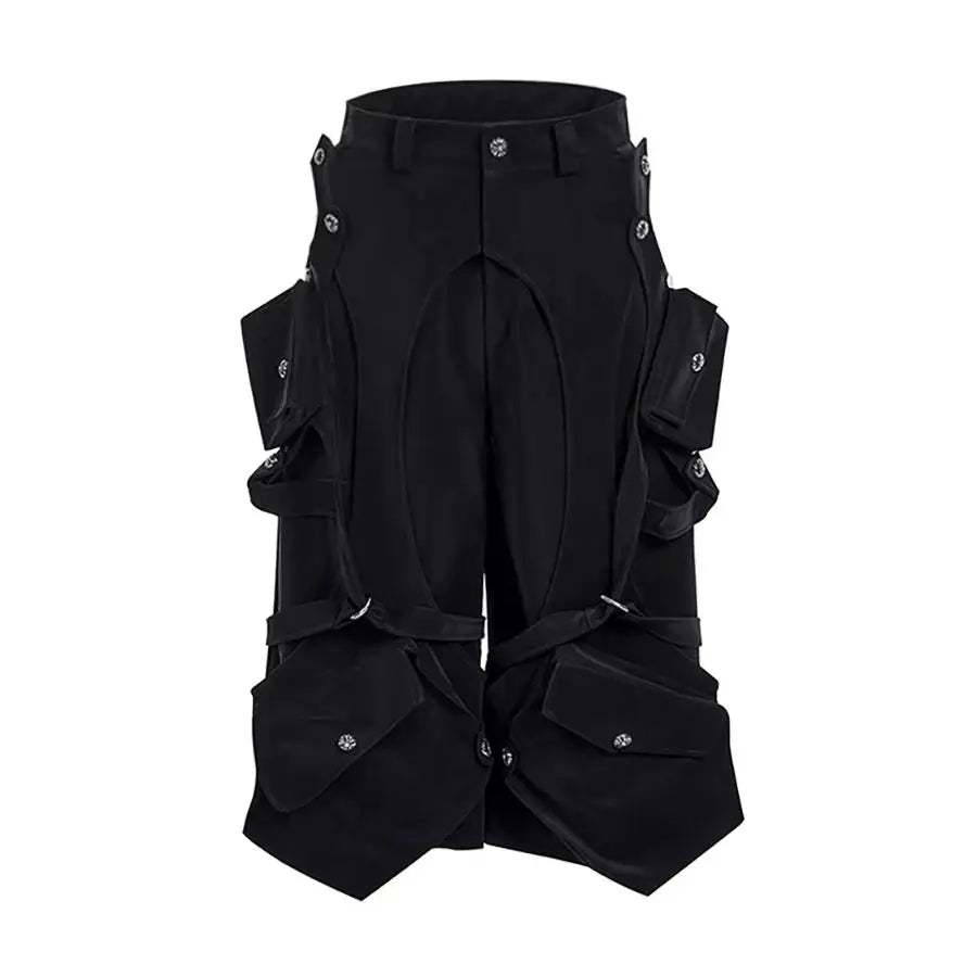 Mauroicardi Spring Summer Cool Black Cargo Shorts for Men High Waist Knee Length Straight Pants Luxury Designer Emo Clothes 2024