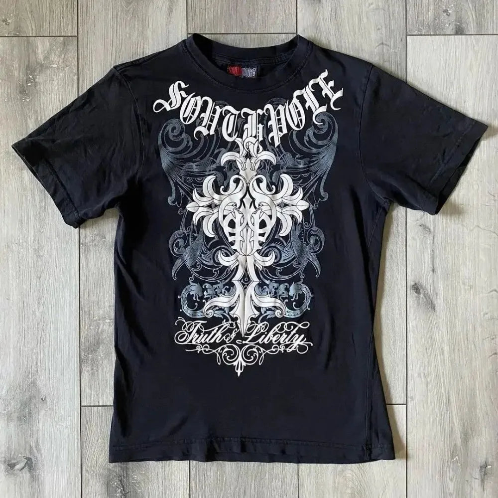 European and American men's summer Gothic skull letter print comfortable and breathable round neck T-shirt outdoor street top