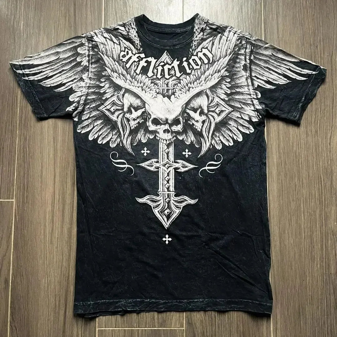 Y2K Red Affliction Cross Logo T Shirt Harajuku Skateboard Street Style Short Sleeves Gothic Summer Round Neck Couple Shirt