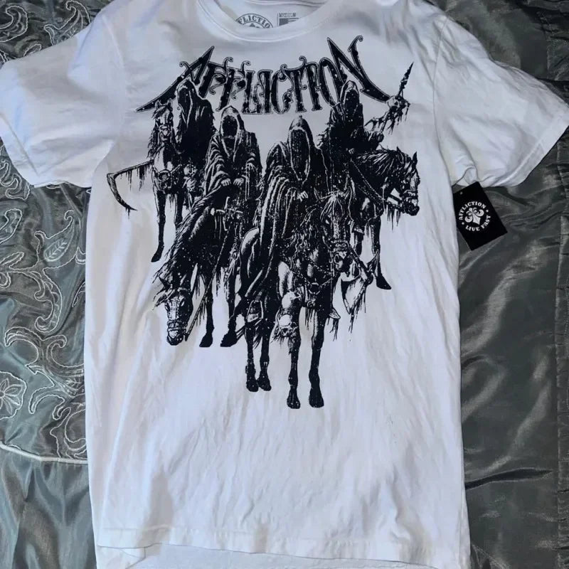 New Y2K Punk Sword Fantasy T Shirt Dark Gothic Digital Print Studs Unisex Breathable Cotton Summer Tee Rebellious Streetwear